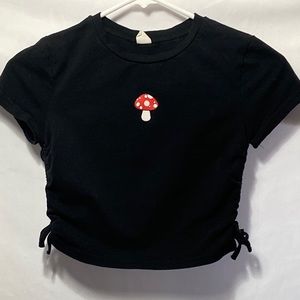 Very cute Mushroom crop top with ties on the side
